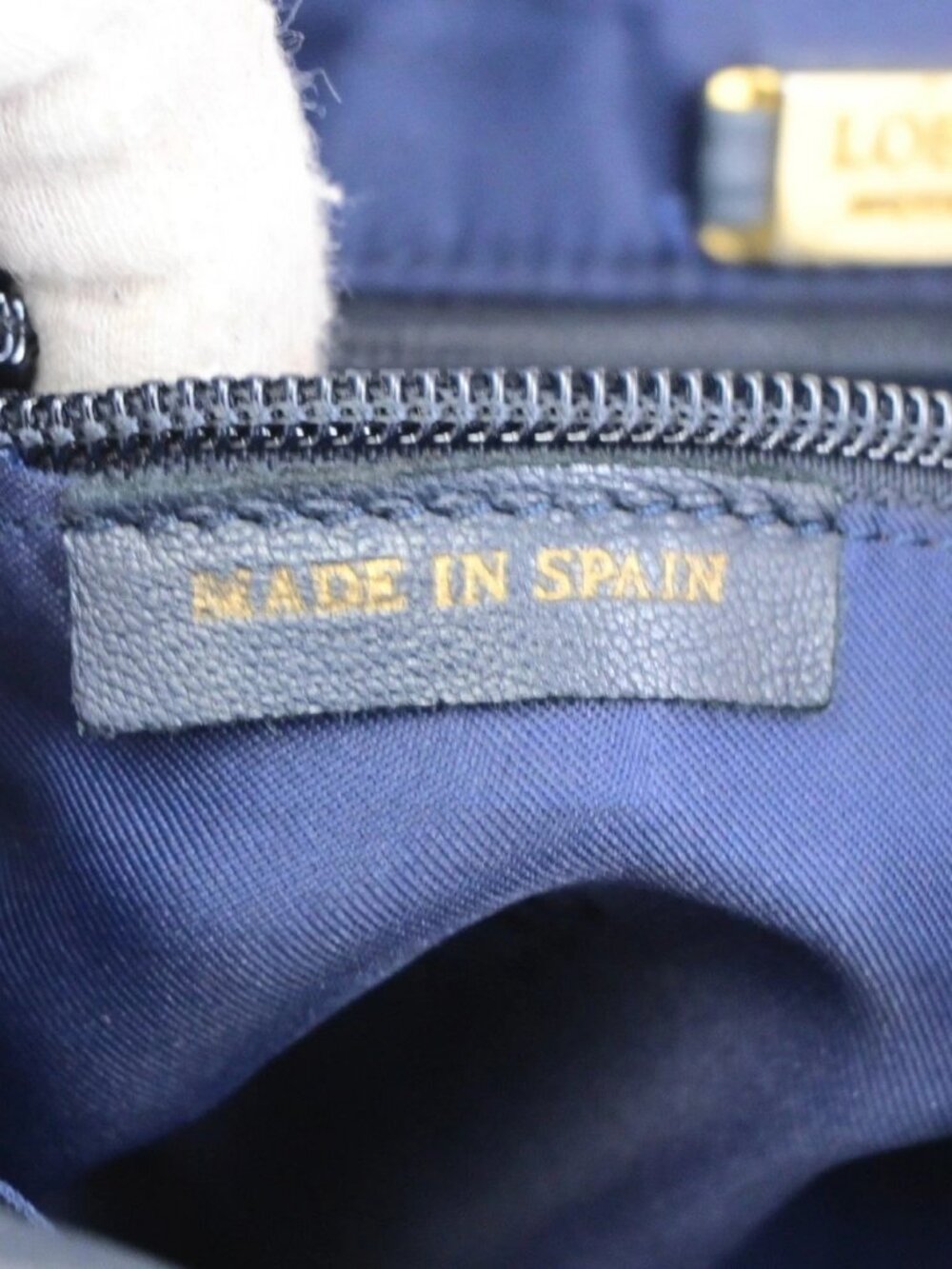 LOEWE Logo Drawstring Anagram Shoulder Bag Leather Navy Blue GHW Spain 83KD267 - Picture 16 of 16